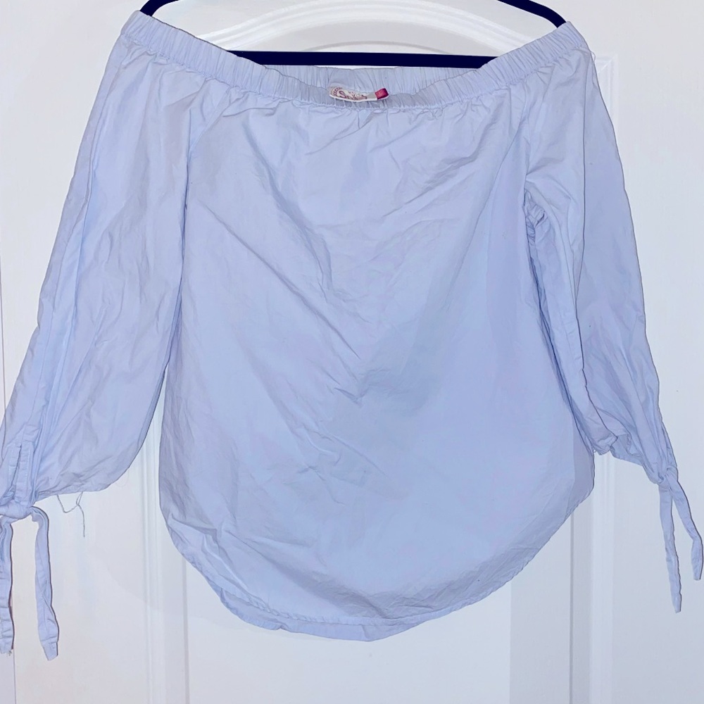 SO off the shoulder blouse with tied sleeves